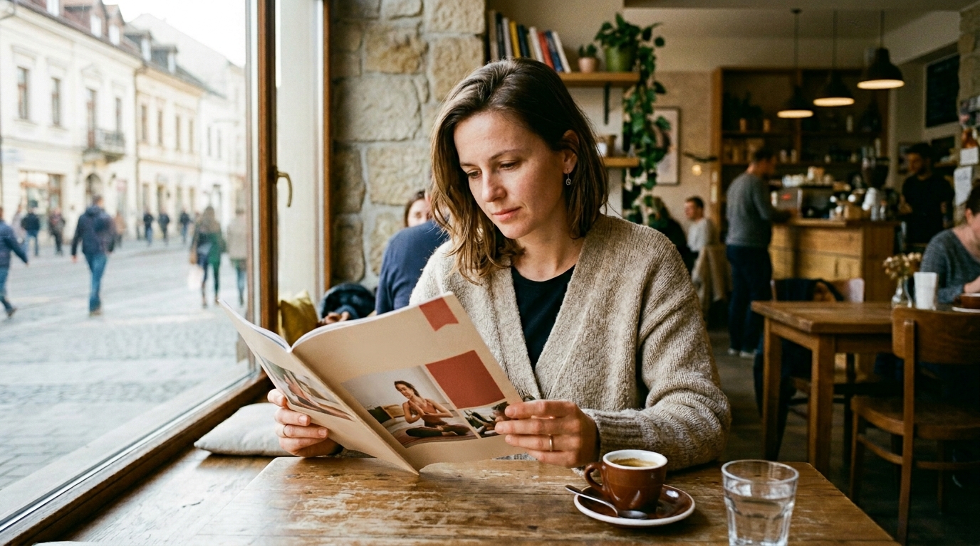 Slovenská čitateľka magazínu Dovrino v žilinskej kaviarni
